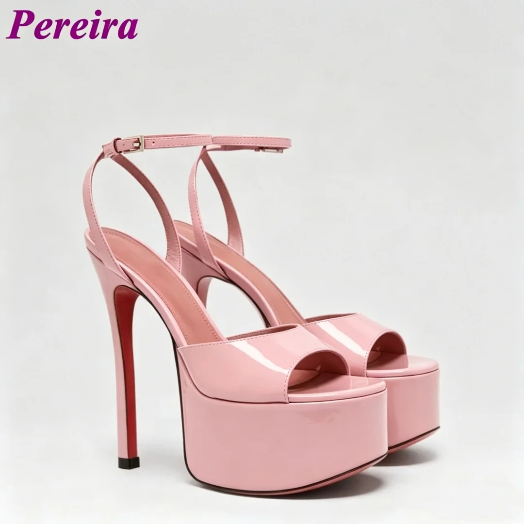 

Nude Pink Brown Beige Heeled Sandals Platform Super High Heel Heels Dress Club Shoes Women Shiny Leather 2026 New Lady Sandalias