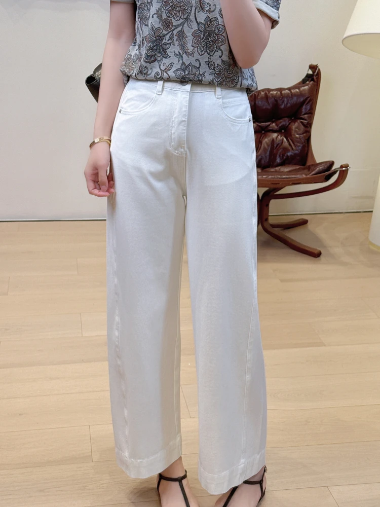 

High Waist Straight Leg Jeans Casual Zipper Style Cotton Fabric Summer Season Ladies Loose Fit Micro Stretch Pet Nameless