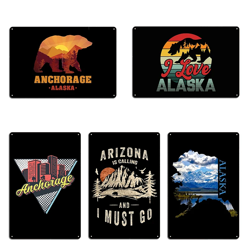 Anchorage town retro I Love Alaska Metal Plaque Home Wall Cave Personalized Wall Decor Decoration Tin Sign Poster