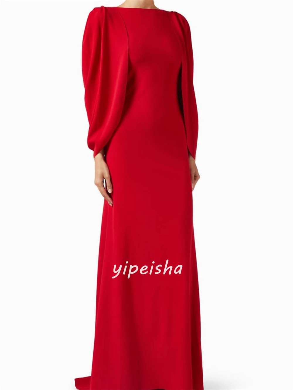 Customized Elegant Classic Jersey Ruched Pleat Straight Scoop Neck Long Dresses Evening Dresses Sizes Available Modern Style