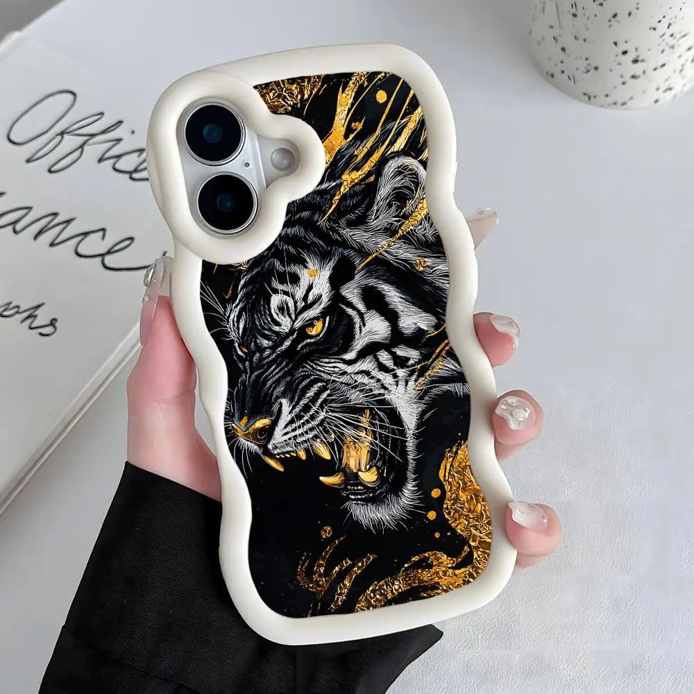 

Яркий чехол для телефона из ТПУ с волнистым краем и дизайном «Тигр» для iPhone 17, 16, 15, 14, 13, 12, 11 Air Pro Max Plus