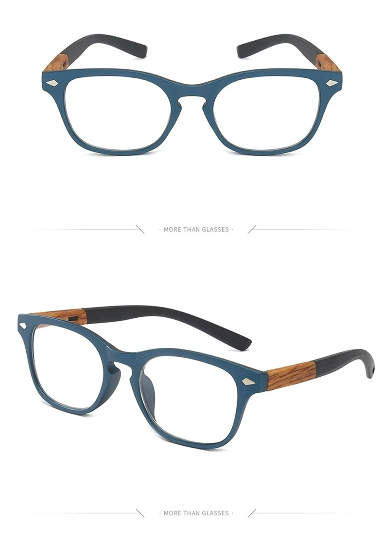 Retro Holzmaserung Lesebrille Männer Frauen Unzerbrechlich Quadrat Vollrand Hochwertige Vergrößerungs Presbyopie Brille Blau + 150 250 – Detail 4