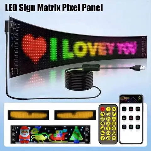 LED 매트릭스 픽셀 패널 라이트 앱 블루투스 5V USB 제어 스크롤 광고 LED 자동차 표지판 애니메이션 프로그래머블 자동차/상점용