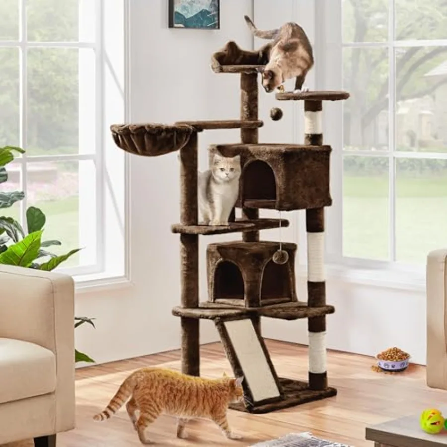 57in Height Cat Tree Condo Multi-Level Kitten Tower Cat House Furniture Easy to assemble, a great first cat tree with perches,