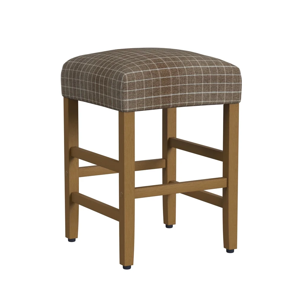 Backless Upholstered Counter Stool Indoor Square Classic Design Comfortable Cushion Kitchen Dining Room Seating Easy Assembly