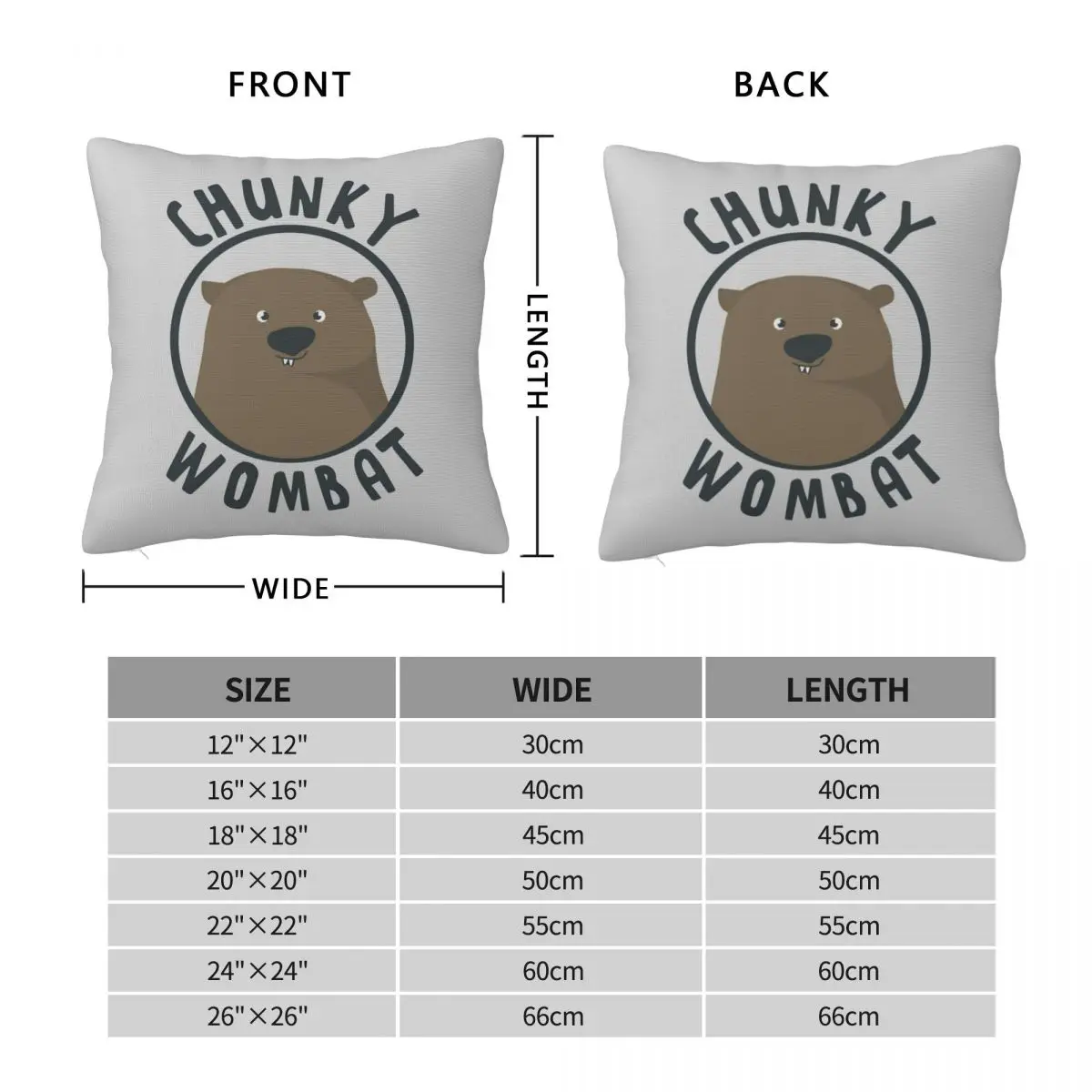 Chunky Wombat Merchandise Square Pillowcase Polyester Linen Velvet Printed Zip Decor Sofa Cushion Cover