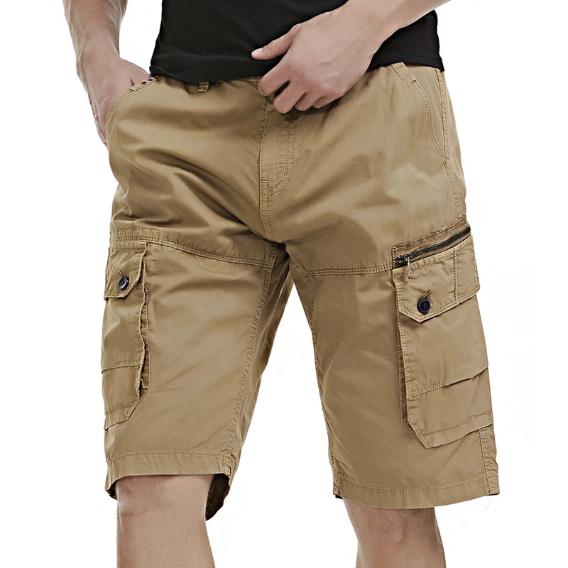 2025 verão novo tático carga shorts homens cáqui jogger algodão shorts masculino casual solto na altura do joelho calças