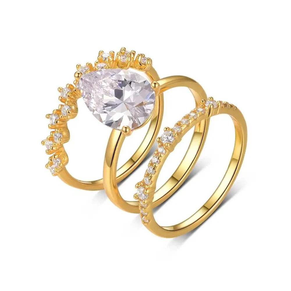 

2PC S925 Sterling Silver Water Drop 4CT Moissanite Ring Set Fine Jewelry Suitable for Gift Giving Birthday Gift Anniversary