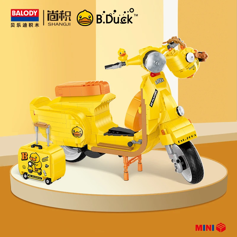 Creative City Vehicle Mini Diamond Building Block B.Duck Vespa Motorcycle Assemble suitcase Model Duckbill Scooter Bricks Toys