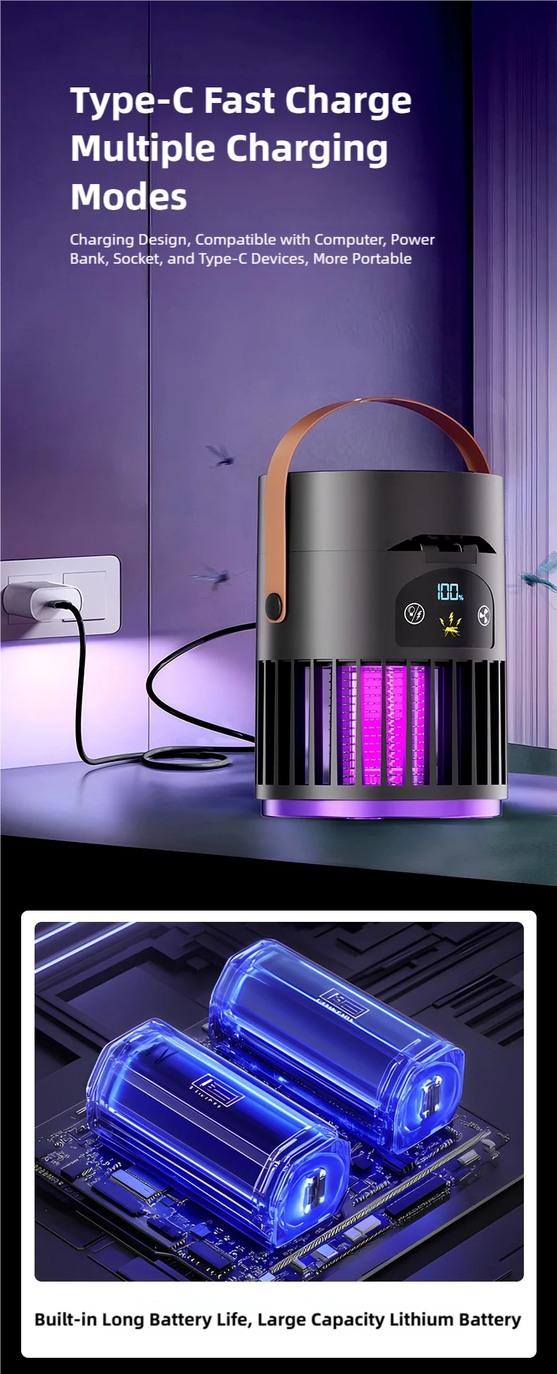 TINSOL 6-in-1 Mückenkiller-Lampe für Zuhause mit Kleinem Ventilator, Nachtlicht, Elektrischer Mückenschutz und Mückenfalle für Draußen – Detail 18