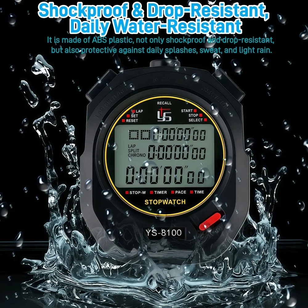 ساعة توقيت رياضية بذاكرة 100 لفة، مؤقت عد رقمي لأعلى/لأسفل مع شاشة كبيرة للجري والتدريب والتدريب والحكم