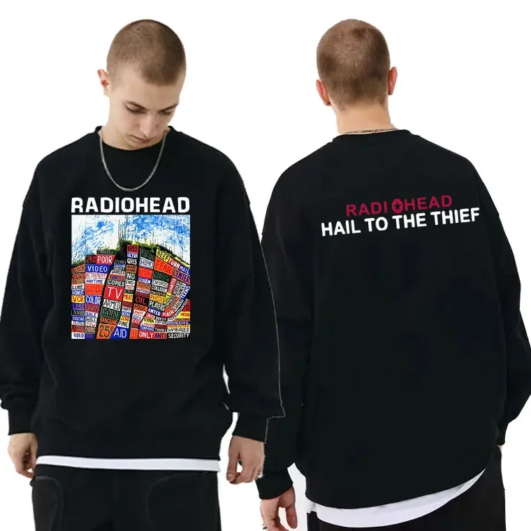 

Radiohead Music Album Hail To The Thief Double Sided Print Pullover Male Streetwear Rock Band Men Oversized Hip Hop Sweatshirt