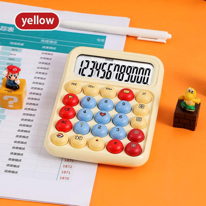 12 자리 대형 Lcd 디스플레이가있는 1Pcs 컬러 계산기, 대형 원형 버튼 장착, 캔디 컬러 내마모성 계산