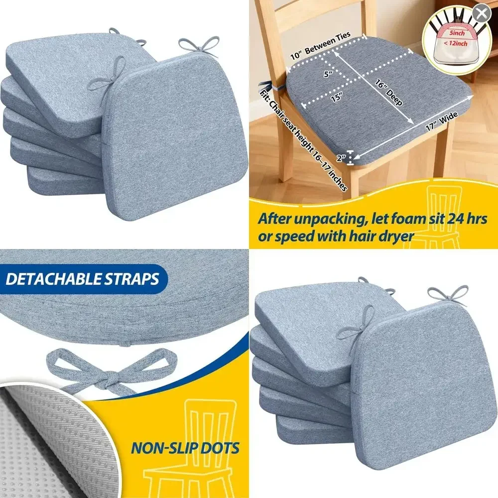 

Светло-голубые толстые подушки для обеденных стульев, 17x16, набор из 6 штук с завязками и съемными чехлами.