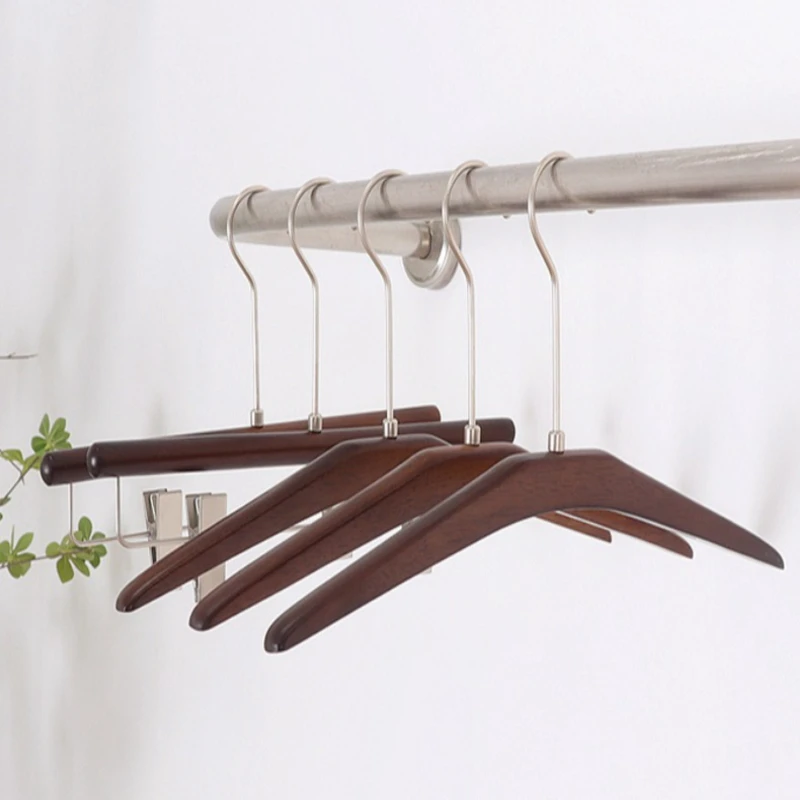 Walnut Wood Hanger Rack Clip Set Grip Luxe Solid Home Hotel Store Tough Sturdy Light Portable Adjust Heavy Duty Versatile Plus
