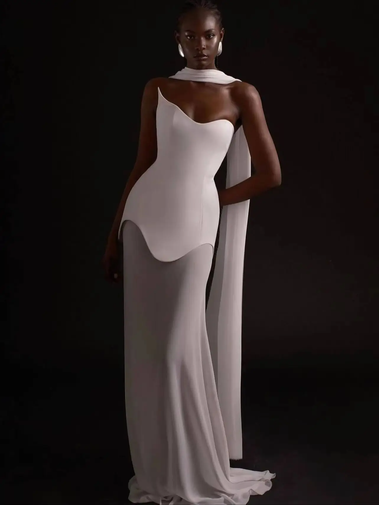 여성용 백리스 메쉬 맥시 붕대 랩스커트, 이브닝 파티 드레스, 화이트 블랙, 인스 겨울, 2024 신상