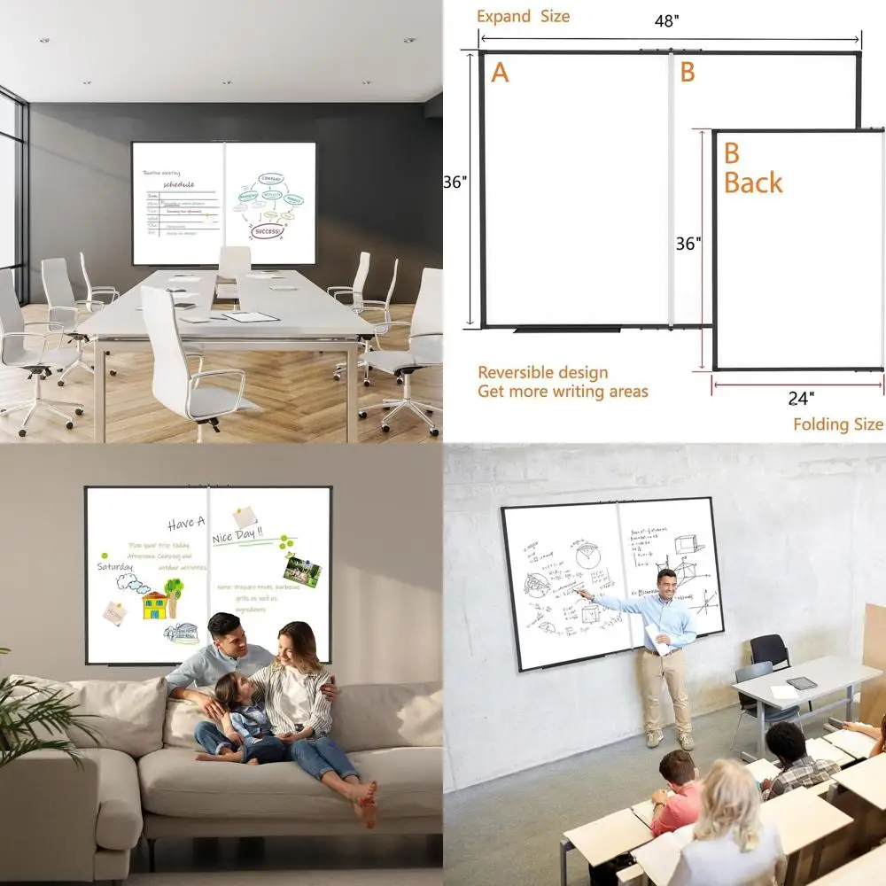 لوح مسح جاف مغناطيسي بإطار من الألومنيوم قابل للطي مقاس 48 × 36، سبورة بيضاء للمدرسة والمكتب والاستخدام المنزلي