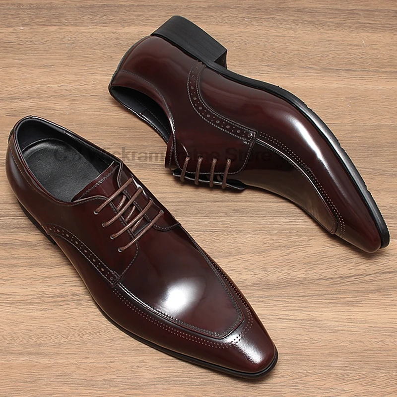 

HKDQ Luxury Mens Dress Shoes Genuine Leather Lace Up Fashion Oxford Pointed Toe Office Business Wedding Formal Business Footwear