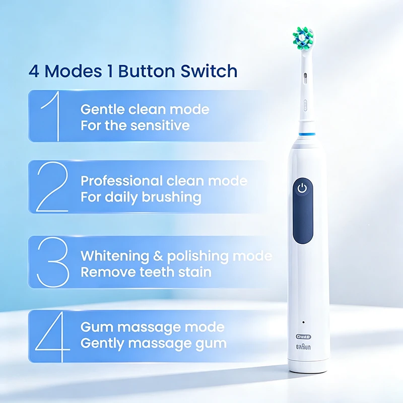 Oral B Orpro4 Electric Toothbrush 4 Modes Rechargeable Adult Toothbrush 2-Minute Timer Waterproof and Bright White Teeth