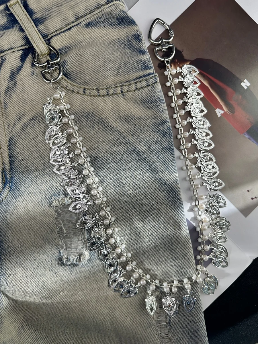 Original DIY Pearl Heart-Shaped Pants Chain Fashionable Men And Women Luxury Accessories Y2K Style Hip-Hop Jewelry Holiday Gift