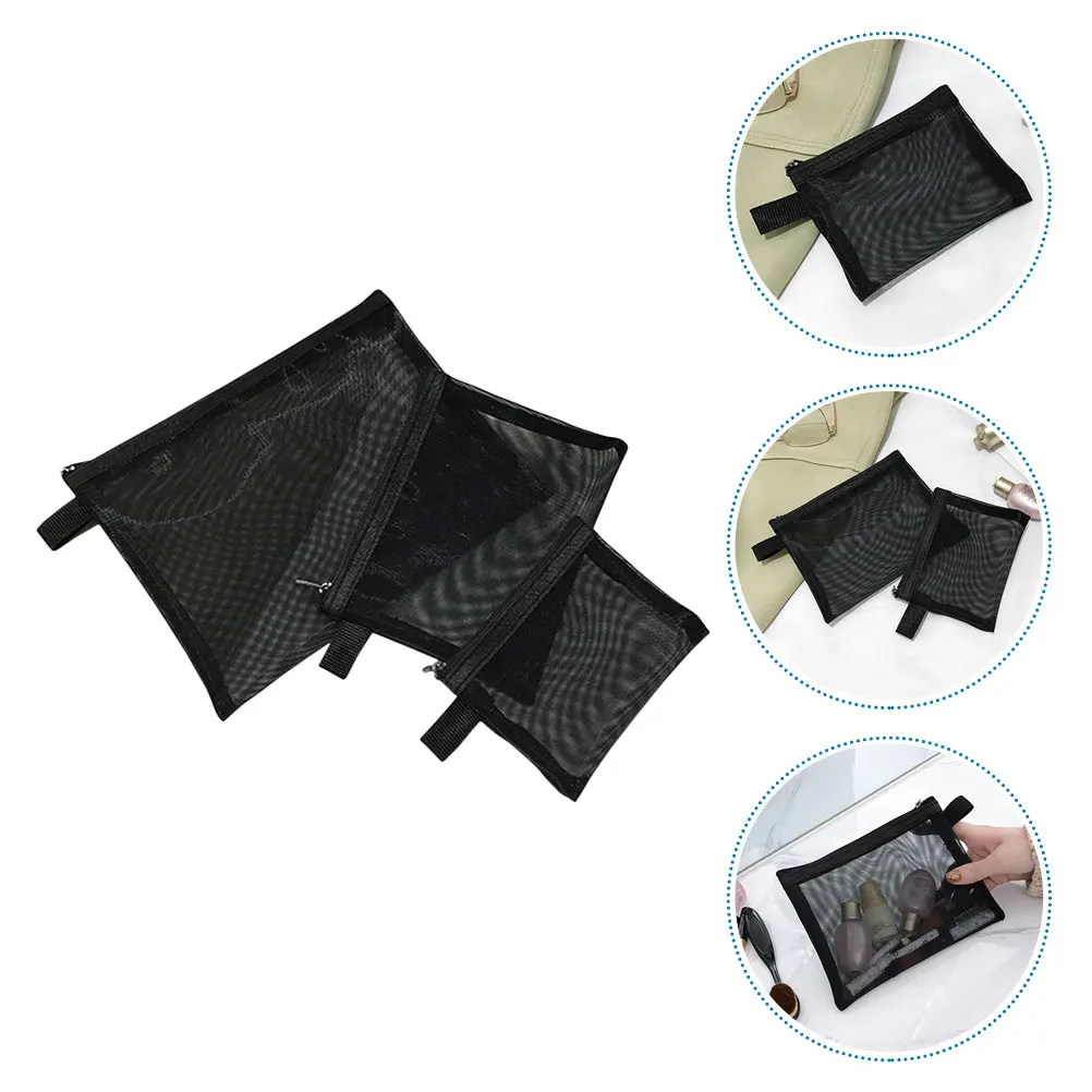 

Brush Organizer High Capacity Mesh Bag Store Makeup Toiletries Zipper Closure Lightweight Black Mini Travel Portable