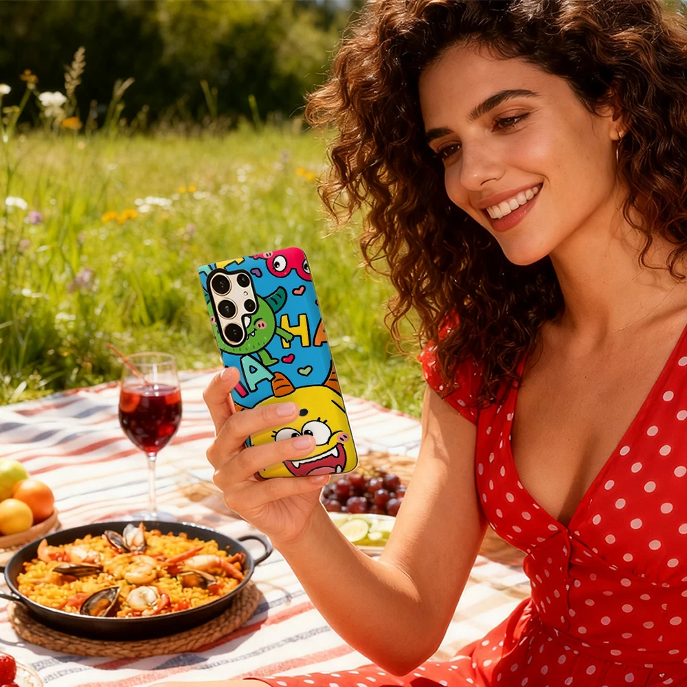 Funda de teléfono Cheeky Monster HA HA Party para Samsung Galaxy S25 Ultra S24 S23 Ultra Plus, funda trasera brillante de doble capa