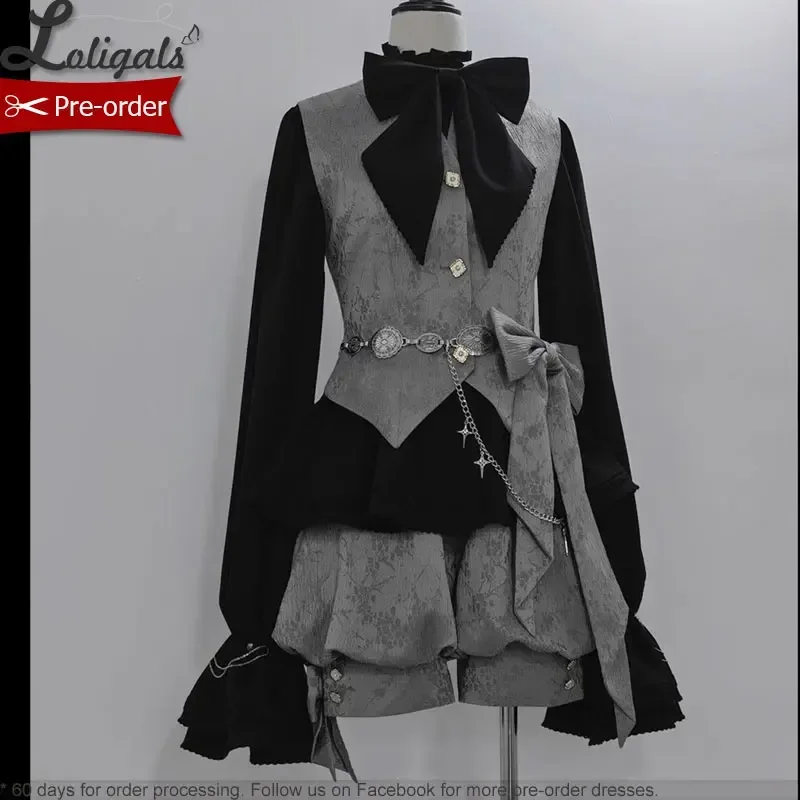 Pre-order Ouji Lolita Hooded Cloak Cape / Short Pants / Vest / Shirt by Princess Chronicles ~ Gray Rabbit in Moonlight