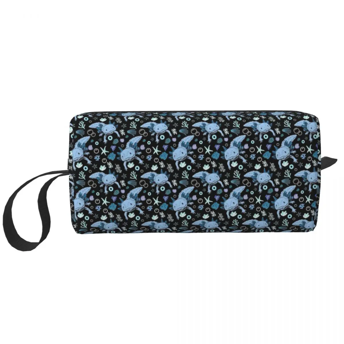 Blue Axolotl Coral Pattern Makeup Bag Cosmetic Organizer Storage Dopp Kit Toiletry Cosmetic Bag Women Beauty Travel Pencil Case