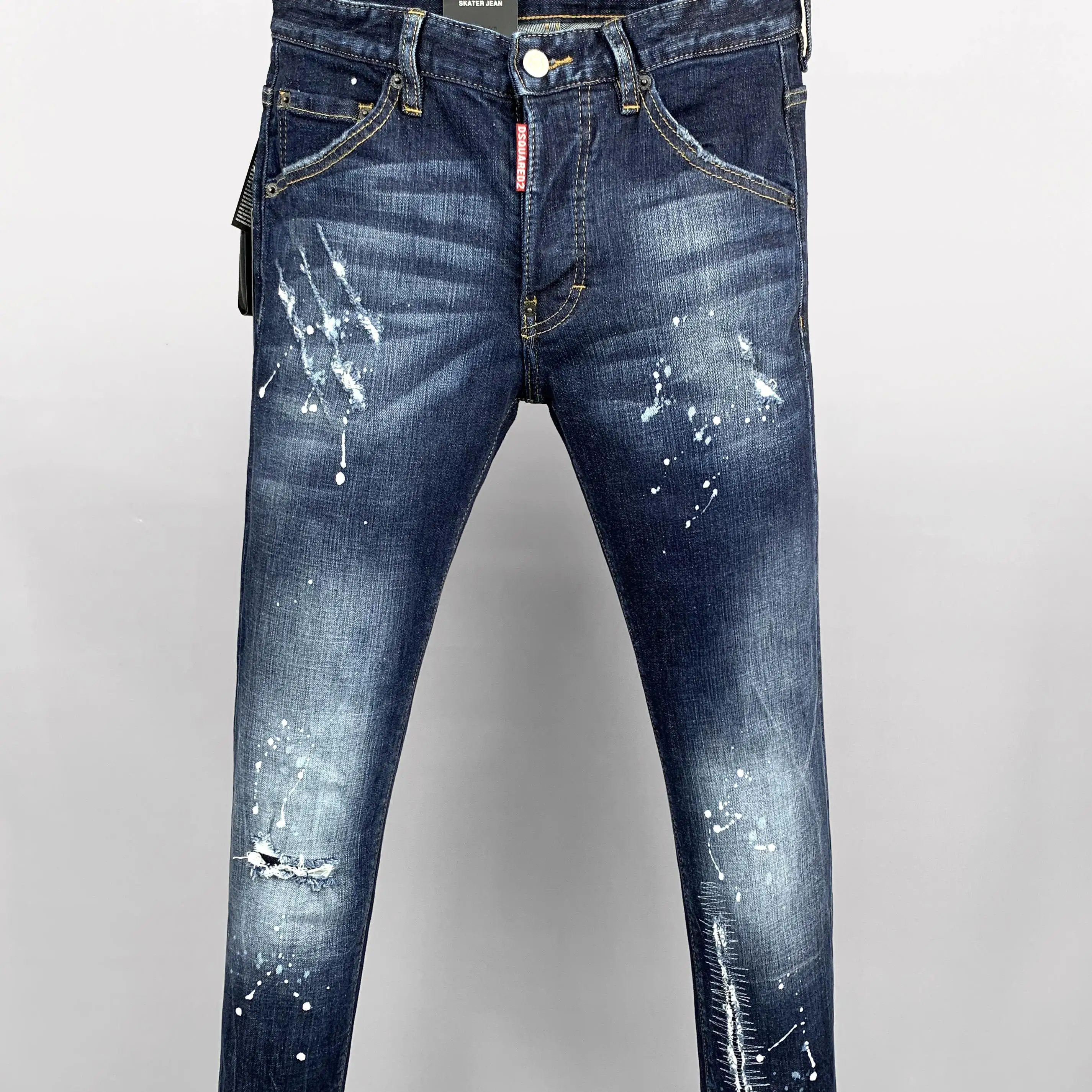 

Faionable Slim Fit Men's Jeans 2025 New Sle Paint Splatter Hole Patch Casual Long Pants Breathable Youthful Spring Season