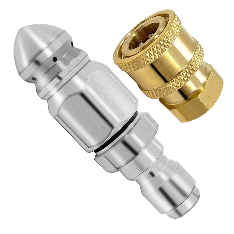 5000PSI Sewer Jet Nozzle With Pressure Washer Coupler, Brass Fittings Quick Connector,1/4 Inch Connect To Female NPT