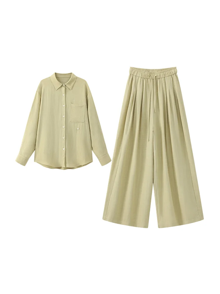 Women’s Summer Two Piece Set Loose Sun Protection Shirt Drawstring Wide Leg Pants Casual Lightweight Outfit Daily Vacation Wear