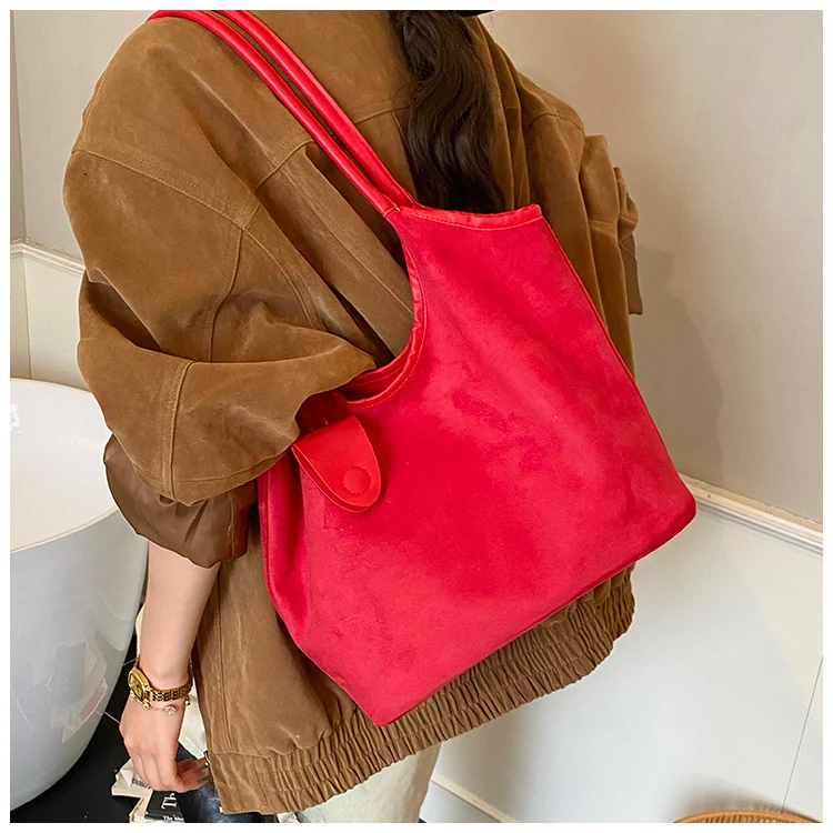 2025 Winter New Sense of Luxury Faux Suede Tote Bags Solid Classic Large Capacity High Quality Commute Shoulder Bags for Women