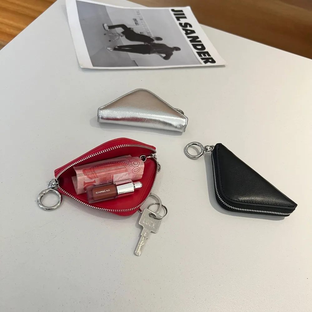 Cowhide Niche Personalized Triangular Key Bag Fashionable Short Mini Compact Storage Jewelry Bag Earphone Simple High Fashion