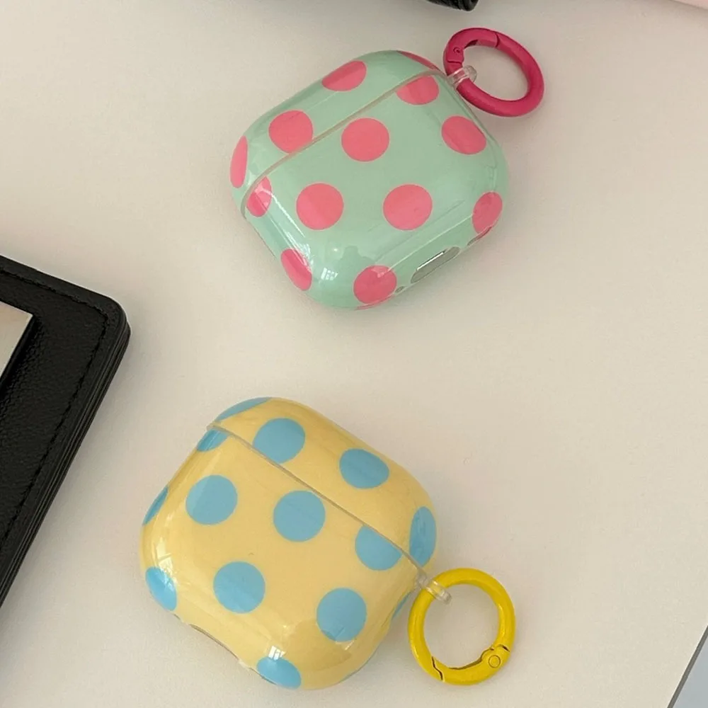 Yellow Blue Earphone Case For Airpods 5 Pro 3 Red Blue Polka Dots Pattern Soft Cover For Airpods 2 4 3 Generation With Ring