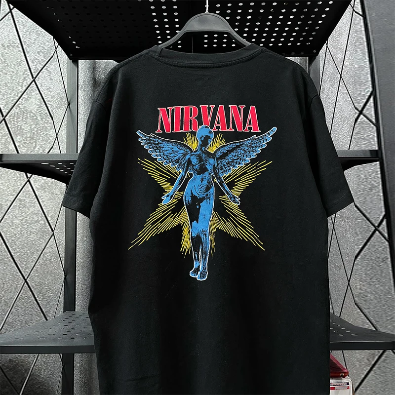 Tagkita Angel Band Short Sleeve T-Shirt Cotton round Neck Hip Hop Style Printed Casual Top for Teen Boys Summer Fashion Stree...