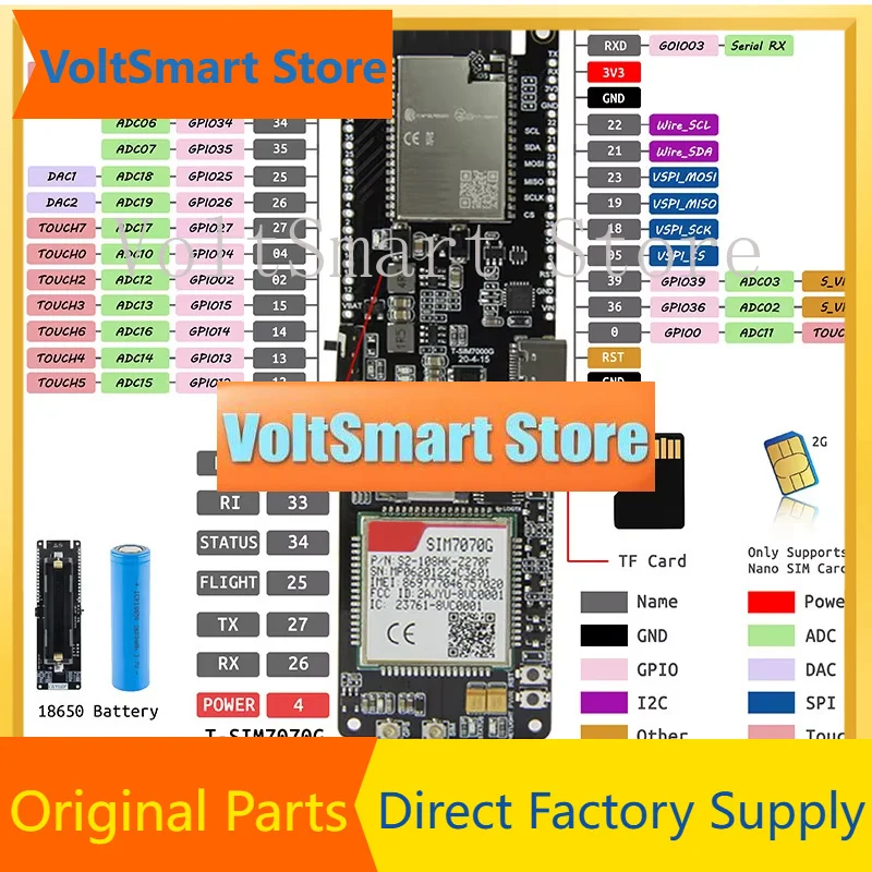 VoltSSIM7070G Multi-Band CATM NB-IoT GPRS Module ESP32-S3 WIFI BT TF Card PMU Development Board With GPS LTE Antenna 240MHz