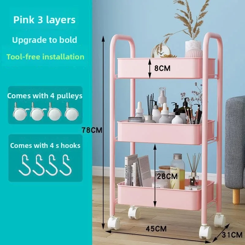 Kitchen Storage Rack Floor Standing Multilayer Movable Cart Vegetables Baskets Toy Storage Storage Cart Tea Trolley Handcart