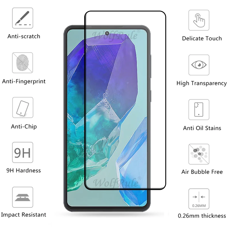 6 em 1 vidro temperado protetor de tela para samsung galaxy m55 5g, cola cobertura completa 9h