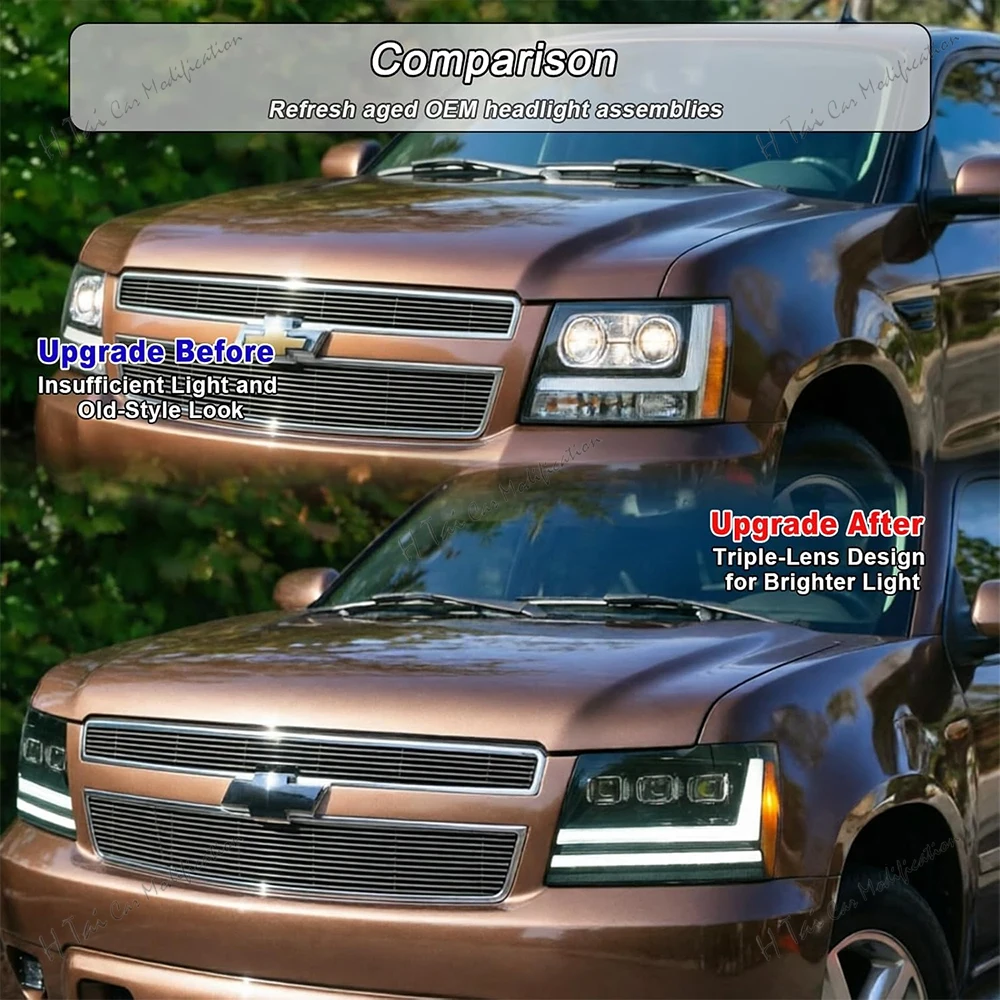 Pair LED Head Lights For 2007-2014 Chevy Tahoe/Suburban 2007-2013 Avalanche Front Light High Low Beam DRL Headlights Assembly