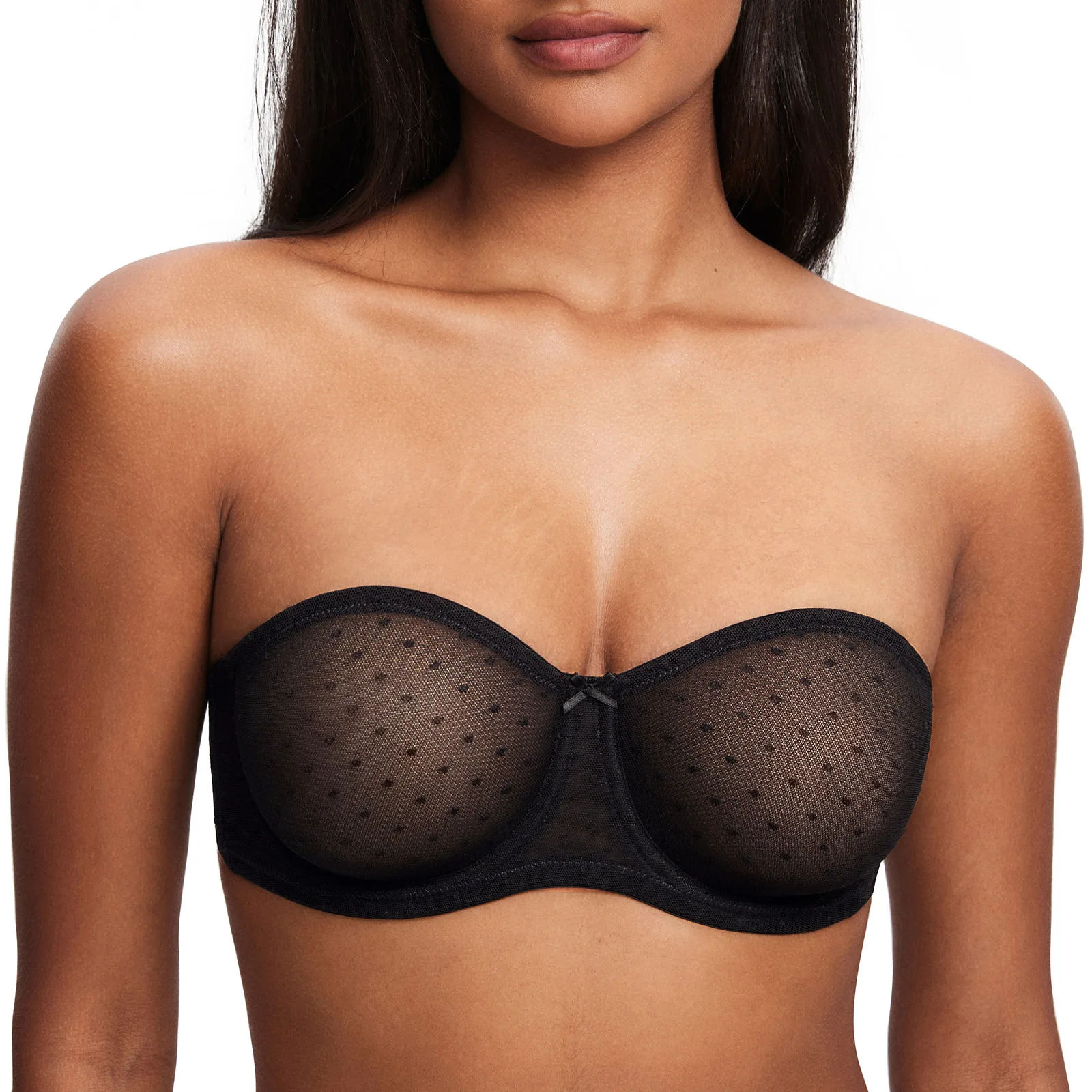 DOBREVA Women's Sexy Strapless Bra See Through Sheer Mesh Underwire Invisible Bras Plus Size Unlined Transparent