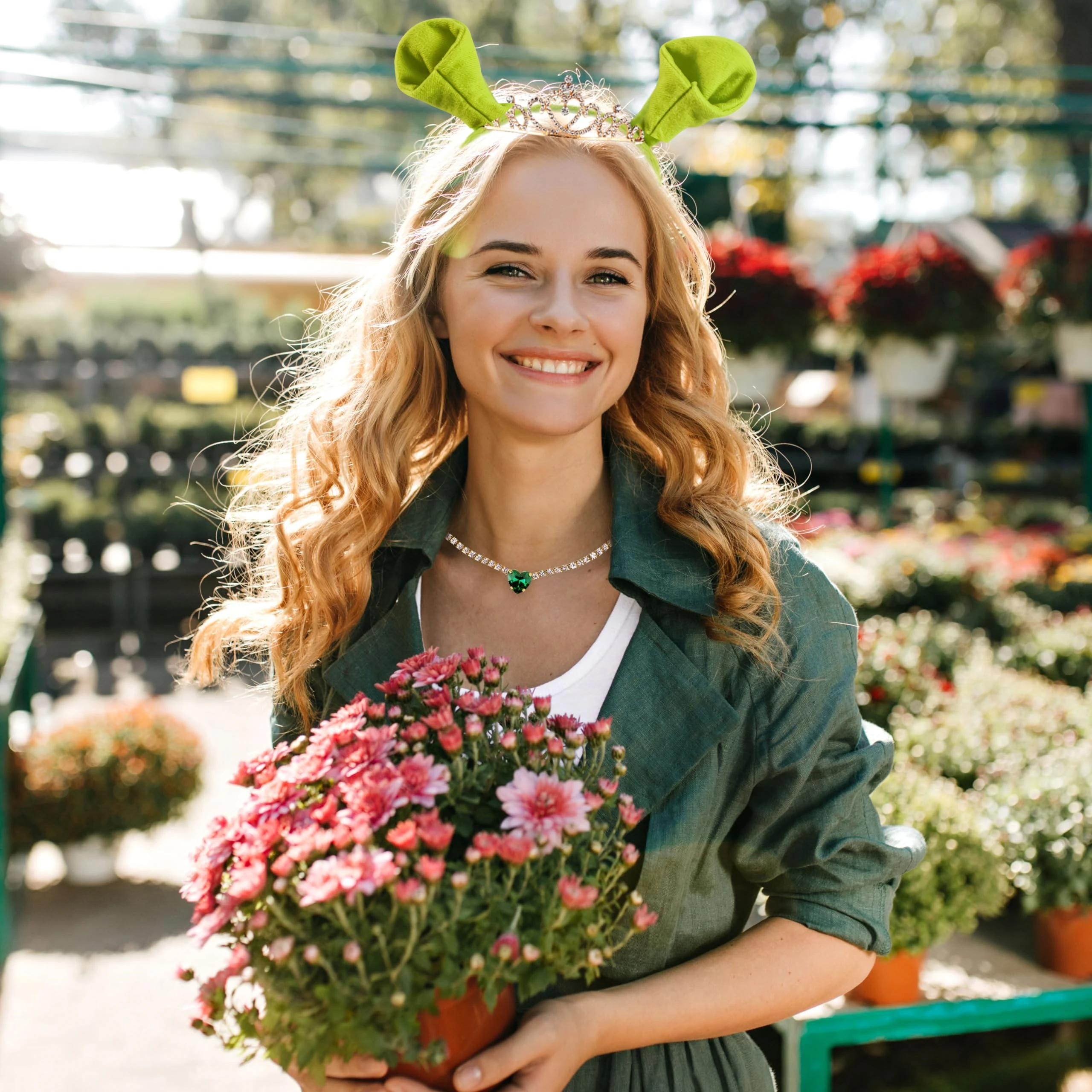 لطيف الأخضر الوحش شريك الأذن هوائي هيرباند النسيج غسل الوجه مشبك شعر أغطية الرأس الكرتون الحيوان الوحش عقال عطلة الطرف