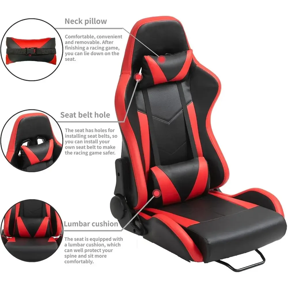 Adjustable Red Racing Seat with Double Lock and Wheel Simulator Stand Cockpit