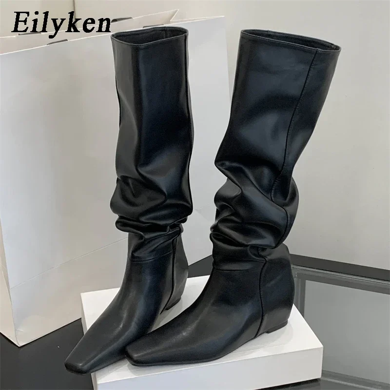 Eilyken Women's Over The Knee Boots Punk Style Wedges Low Heels Shoes Fashion Thigh High Long Botas Para Mujer