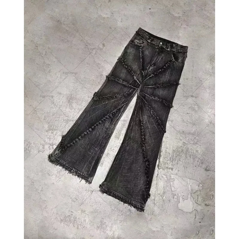 

Y2K Punk Black American Street Rock Retro High Waist Oversized Jeans Men 2023 New Raw Edge Washed Straight Wide Leg Trousers Men