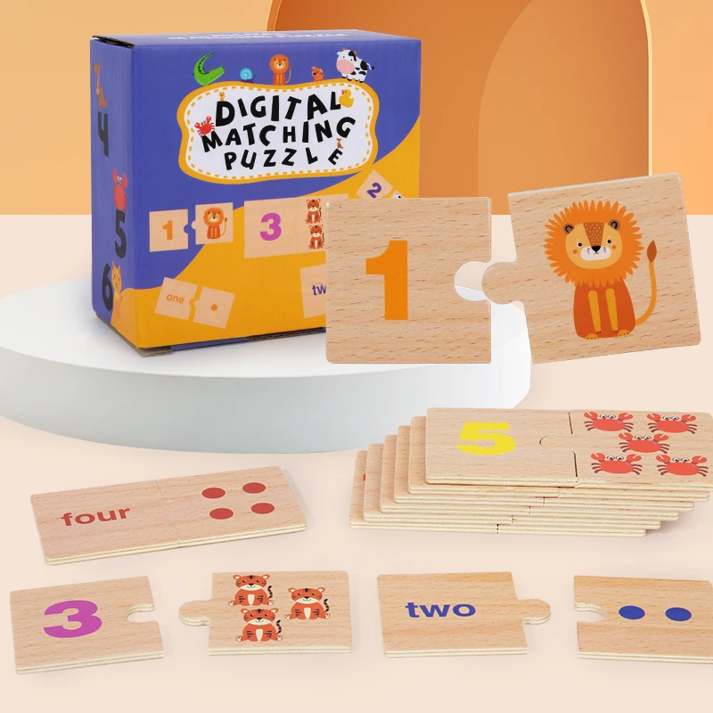 Montessori Math Toy Wooden Learning Number Geometry Kids Number Matching Puzzle Digital Pattern Thicken Blocks Game for Children