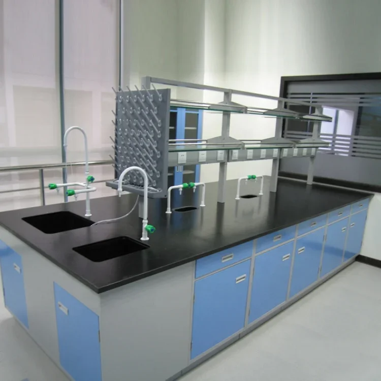 Laboratory Furniture Central Table Lab Island Table/Wall Bench For Chemical Physical Biotechnology With Sink and Reagent Rack