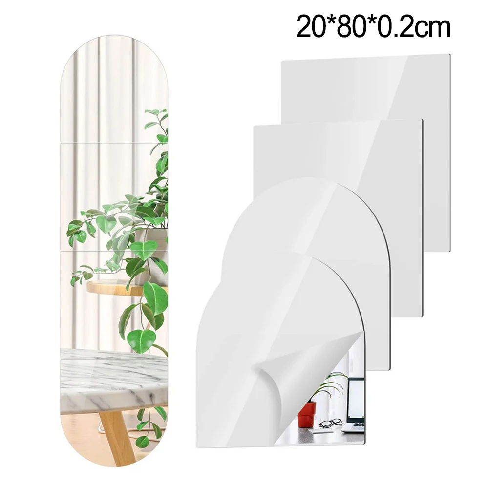 4Pcs Full Body Mirror Soft Acrylic Mirror Sticker Wall Self DIY Flexible Mirror Stickers For Bedroom Living Room Bathroom Decor