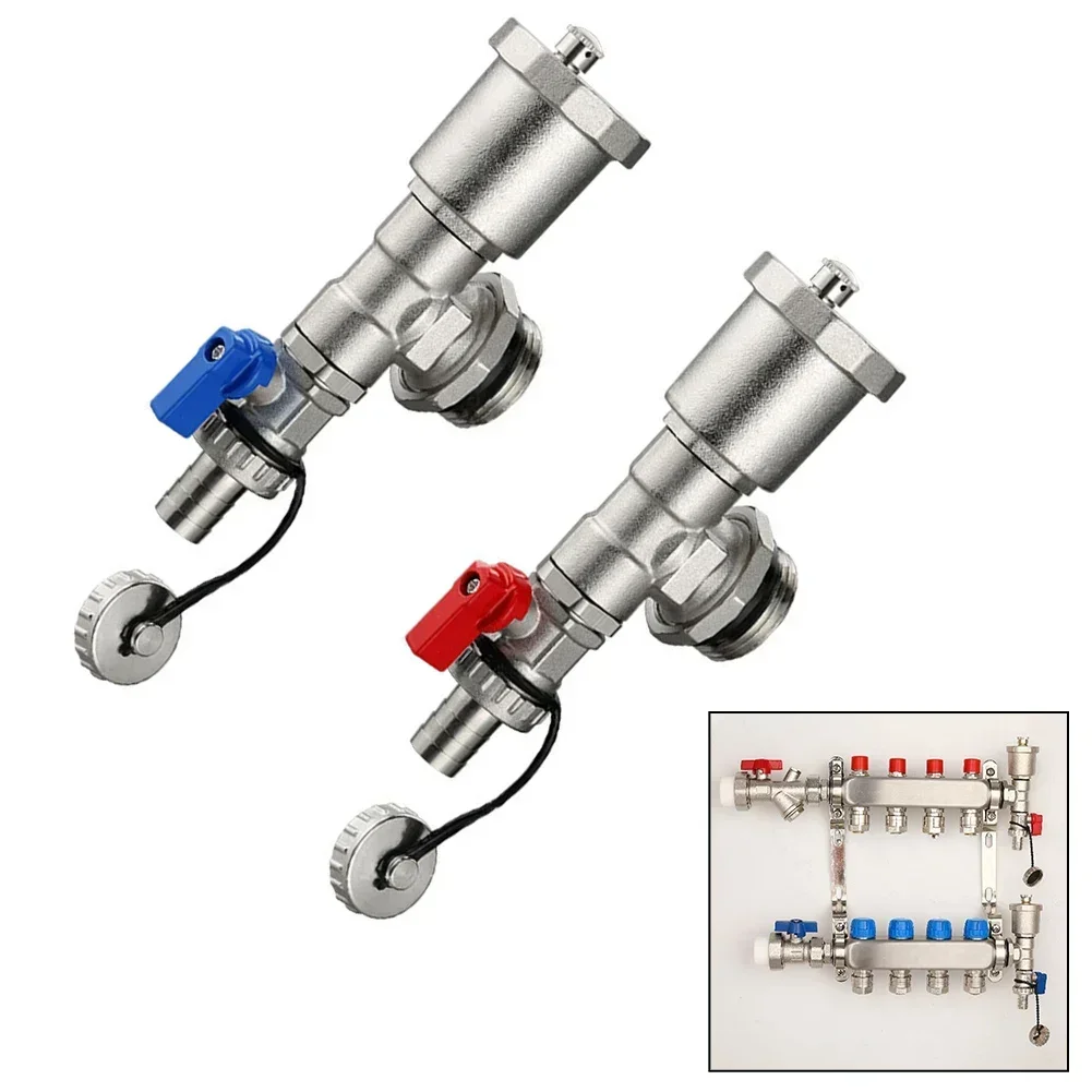 One Pair/DN25 Nickel-Plated Manifold Adjustable End Set With Drain And Air Vent Valve Used In Underfloor Heating System