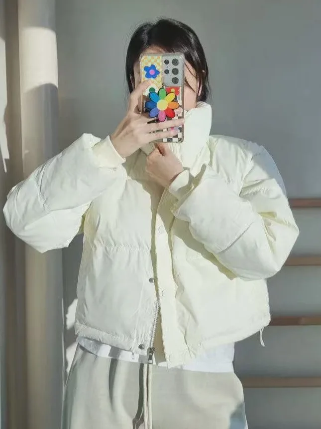 Winter Thiened ort PU Leather Bread Coat Women's Warm Cotton Jaet Stand Collar Outerwear Sli Retro Design Commute