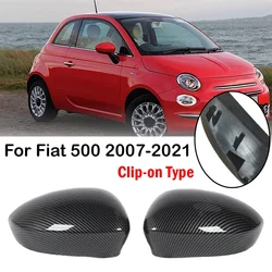 For Fiat 500 2007-2021 Car Replacment Rearview Side Mirror Cover Wing Cap Exterior Door Rear View Case Trim Carbon Fiber Look